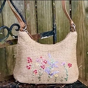 Woven embroidered shoulder bag